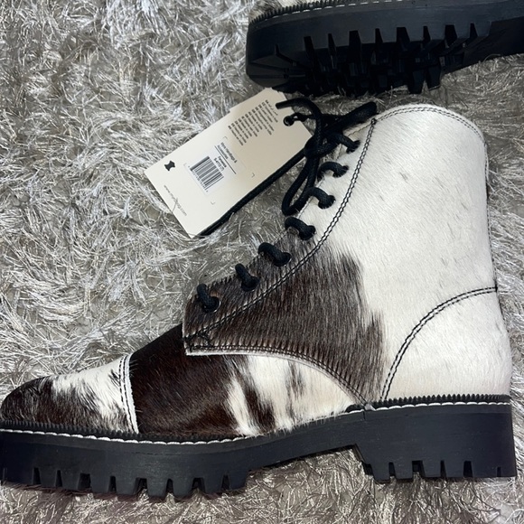 Leather booties with hairon in white, brown and black, new, size 7, Myra - Picture 7 of 14